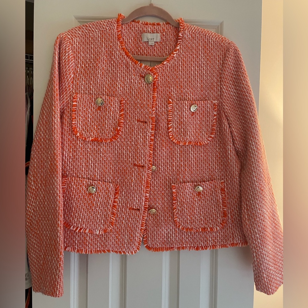 Loft orange tweed short blazer. Size L. NWT